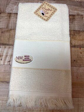 Crafters Pride Ivory Cross Stitch Hand Towel With Real Aida Border By Cannon